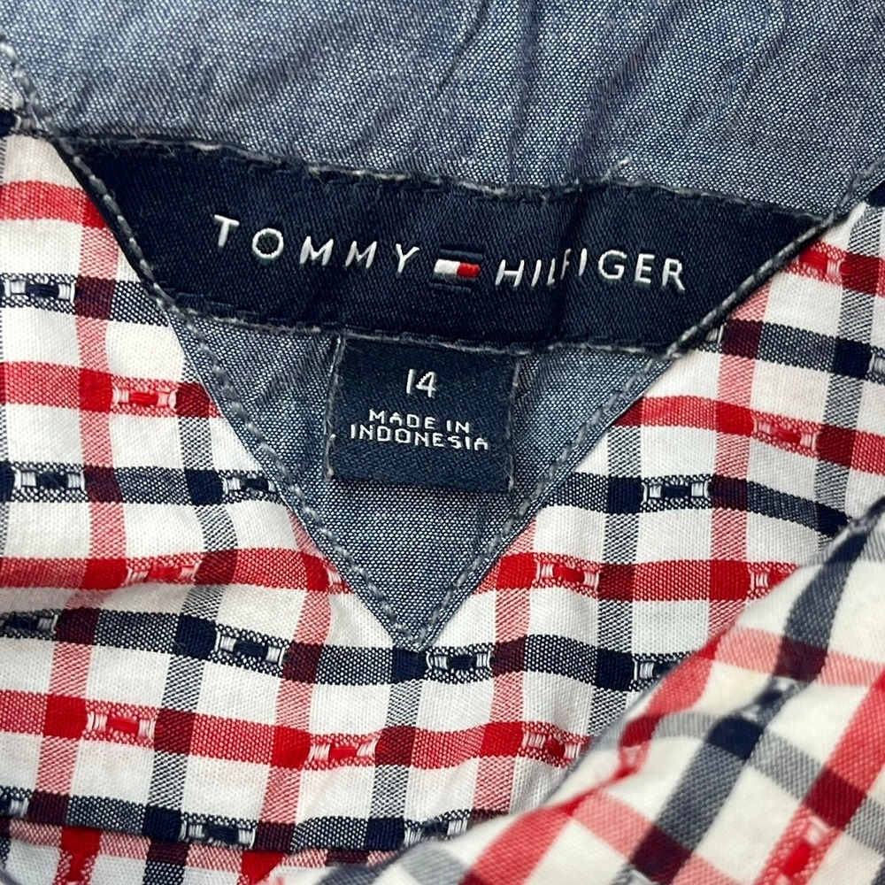 Tommy Hilfiger Shirt Dress Red White Blue Plaid Belted Sleeveless Cotton Size 14 - Picture 5 of 8